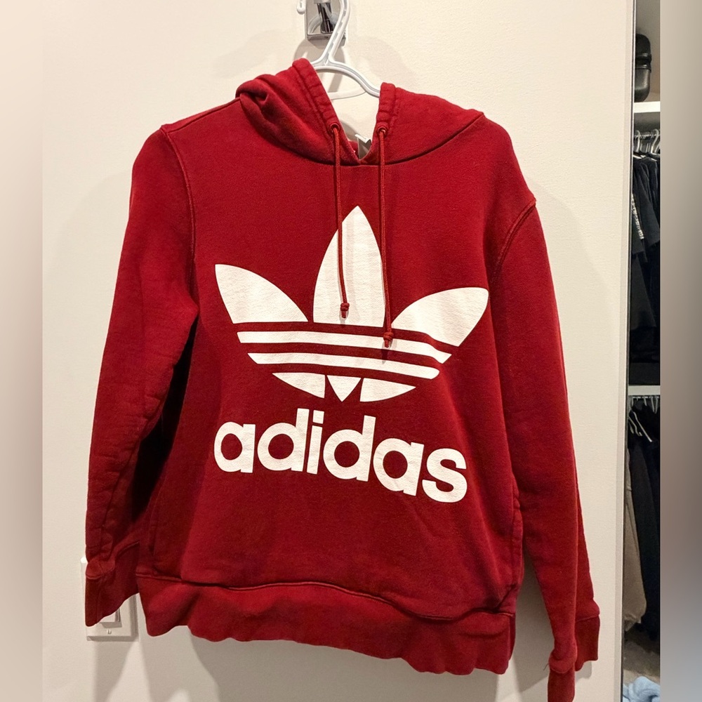 Adidas Burgundy Hoodie with Trefoil Logo